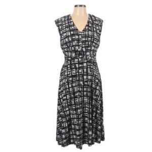 J.B.S. A-Line Ruched V-neck Black White Dress 12